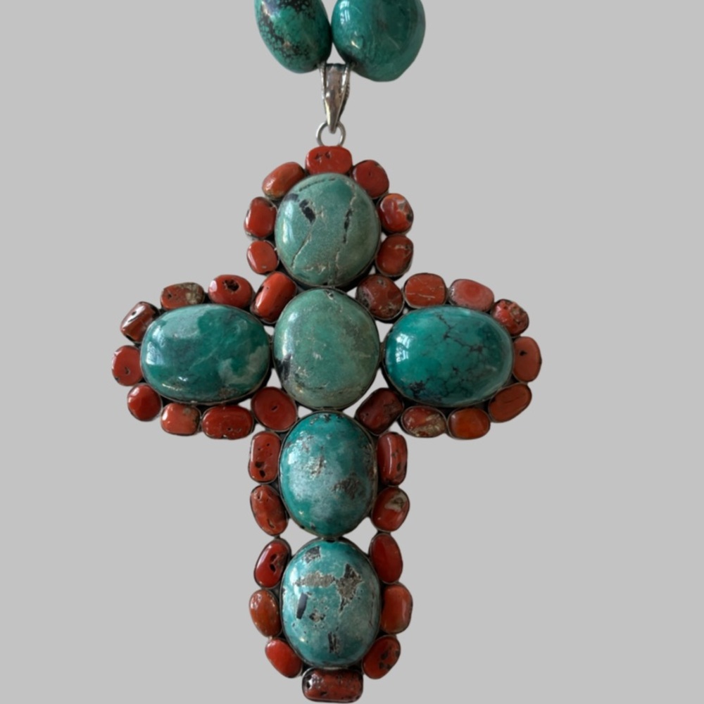 Sterling Silver Native American Large Vintage Necklace With Cross - Picture 9 of 9